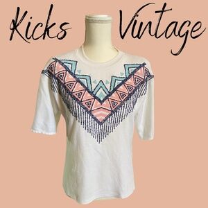 Vintage Kicks Southwestern Native Aztec Beaded Crewneck Shirt